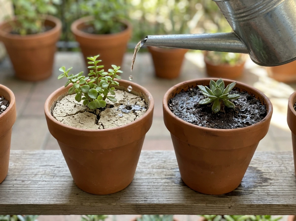Watering ashwagandha only after soil dries—dry soil and deep watering