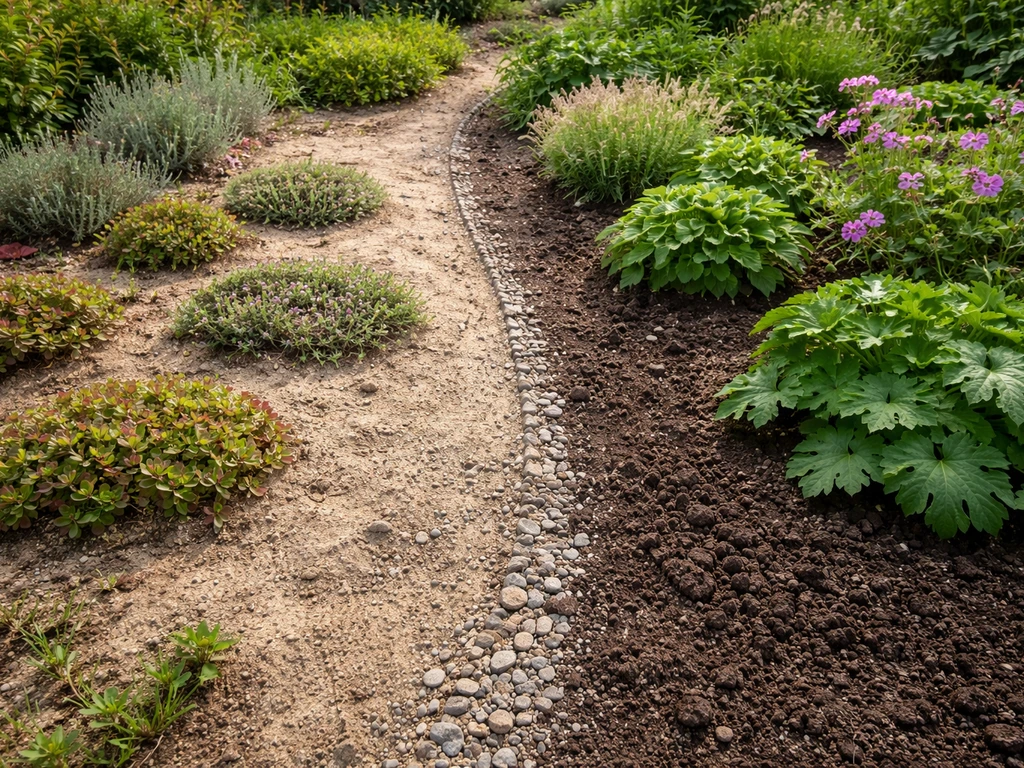 Twee tuinzones met zandgrond en kleigrond, elk met passende droogte- en structuurgevoelige vaste planten.