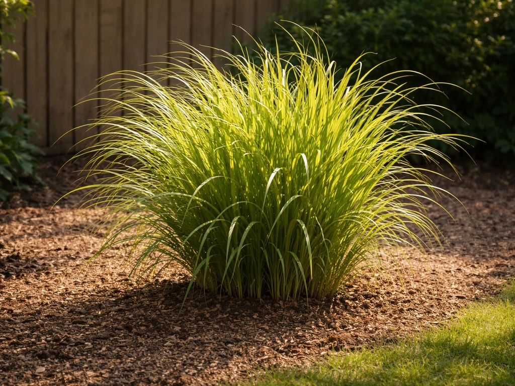 Miscanthus-pol in een zonnige Nederlandse tuinborder met doorlatende grond en gezonde bladeren.