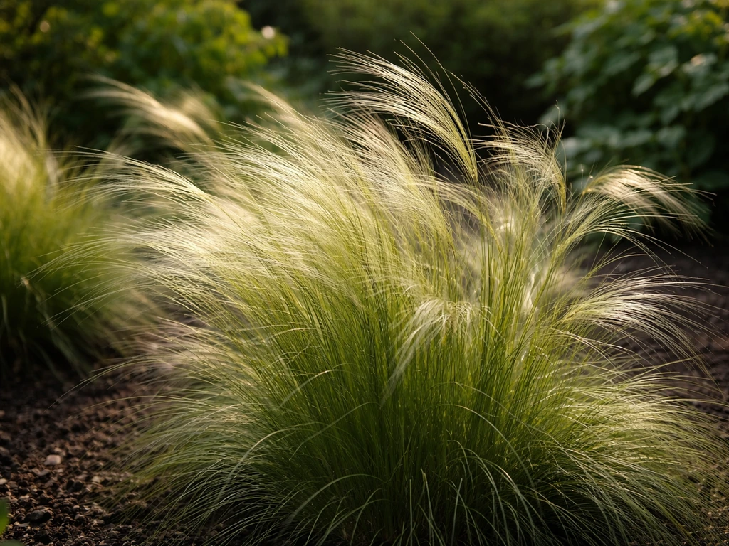 Close-up van Ponytails gras met zilvergroene pluimen in de wind in een Nederlandse tuin