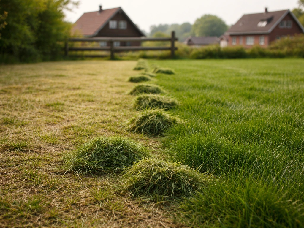 Minimalistische foto van gras en pollen op de grond met subtiele verwijzing naar Duitsland en Nederland via ondergrond.