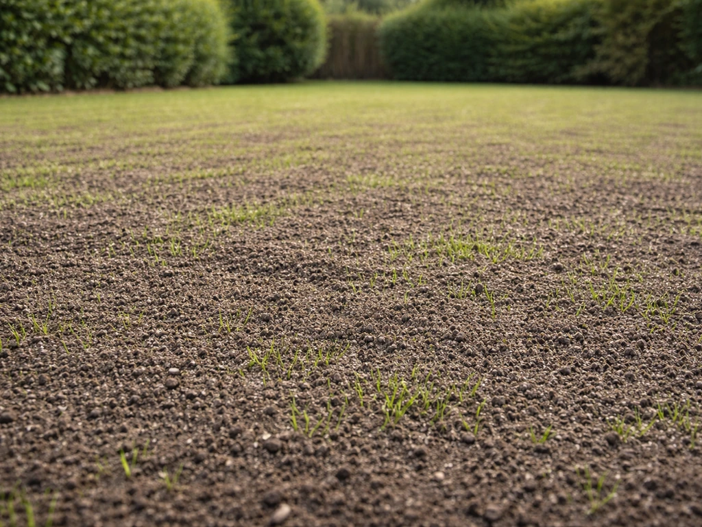 Nederlands gazon met verse, dunne laag topdressing over het gras, gelijkmatig en egaal zichtbaar.