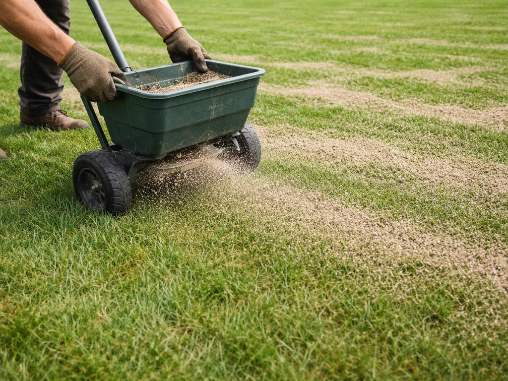 Schop en topdressingspreider die een dunne, gelijkmatige laag dressing over gras verdelen