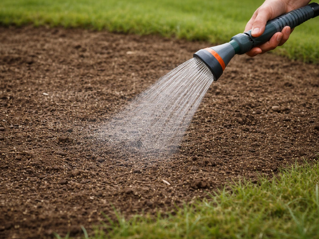 Arrosage fin et régulier d’une zone ressemée, jet doux sans ruissellement durant la germination.