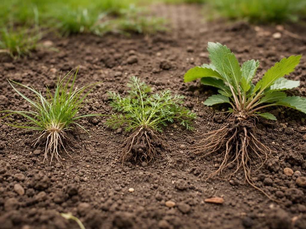 Gros plan sur des herbes de gazon différentes, annuelles et vivaces, à repérer avant désherbage