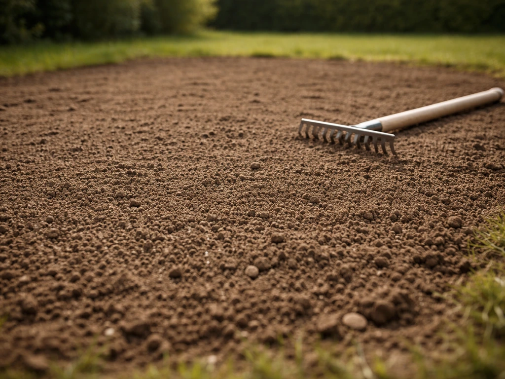 Sol de jardin gratté et légèrement nivelé pour un faux-semis, prêt à attendre avant la germination des adventices.