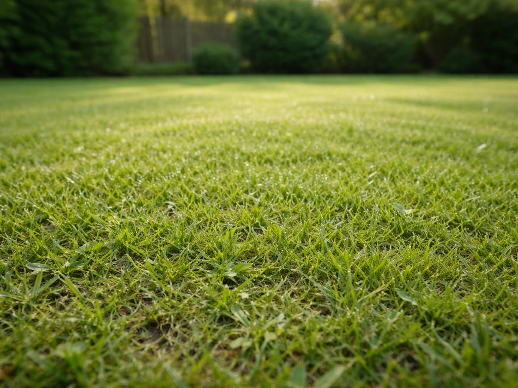 Pelouse fraîchement mulché après plusieurs tontes, résidus fins presque invisibles sur le sol.