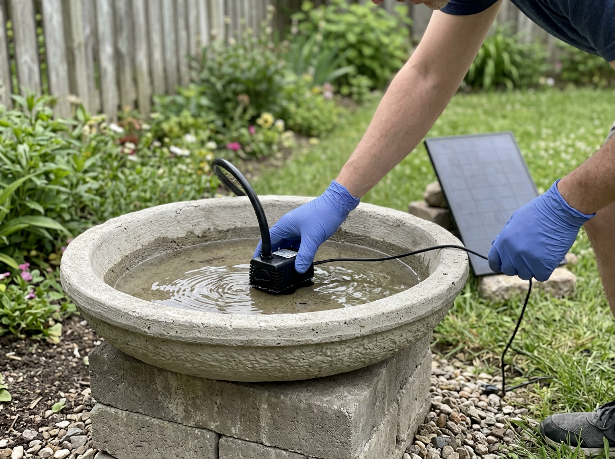 Illustration of solar pump fountain build
