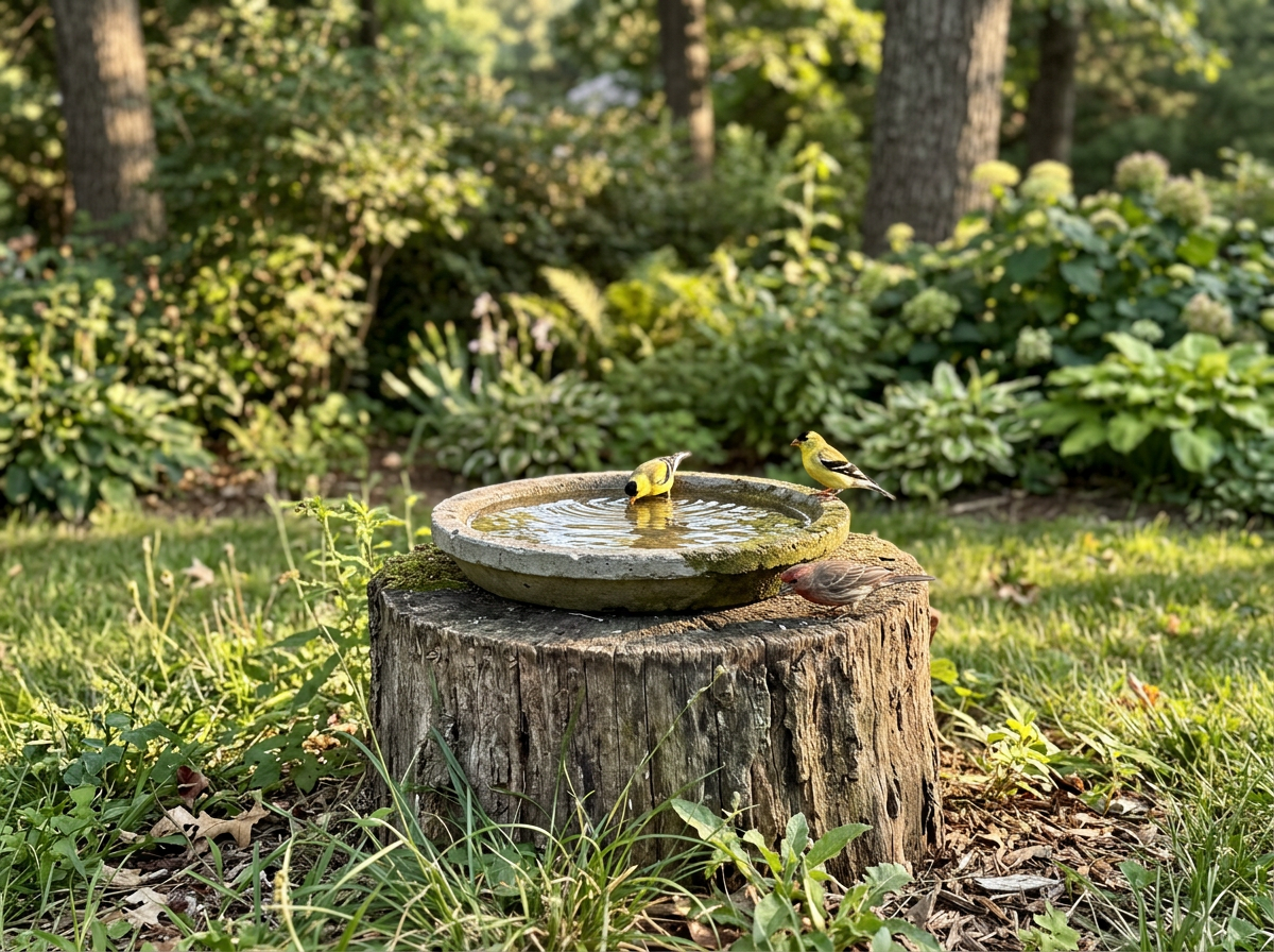 Bird Bath on Top of Tree Stump: Setup and Leveling Guide