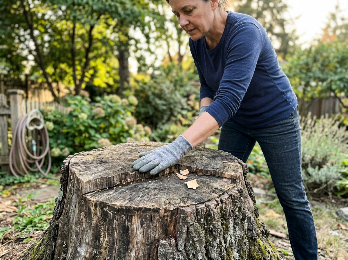Winter freeze protection for a bird bath on a tree stump