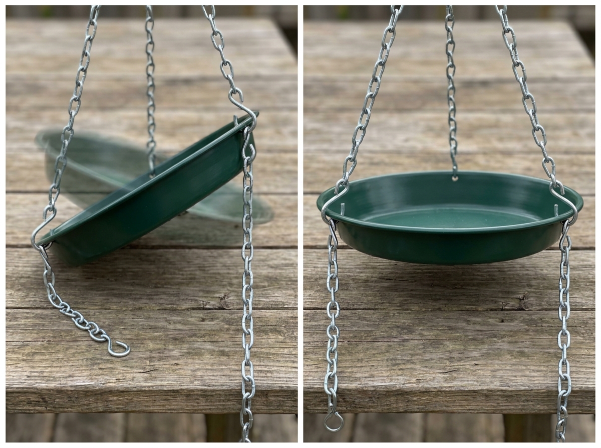 Measuring height for a hanging bird bath with a tape measure from ground to basin rim