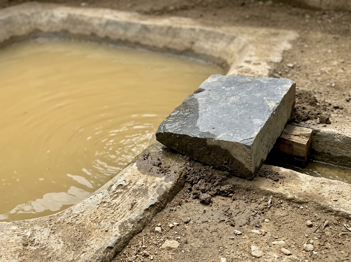 Placing water in a simple fence-and-slab bird bath build