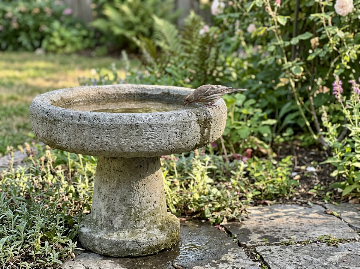 Pouring warm water into a freezing bird bath to melt ice