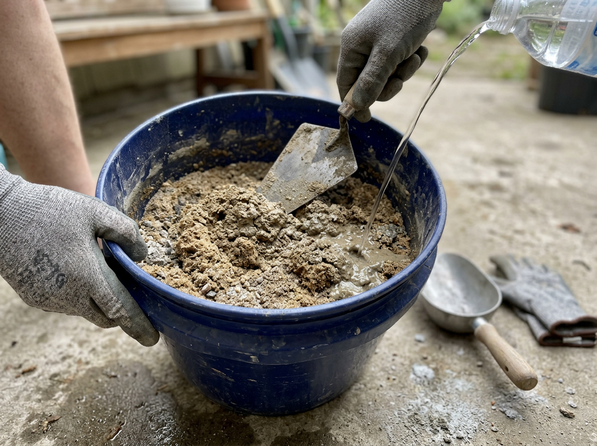 Prepping an elephant ear leaf vein-side up on a workspace before concrete is applied.