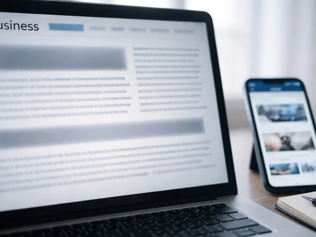 Close-up of a laptop and phone showing blurred business news page about a private equity deal announcement.