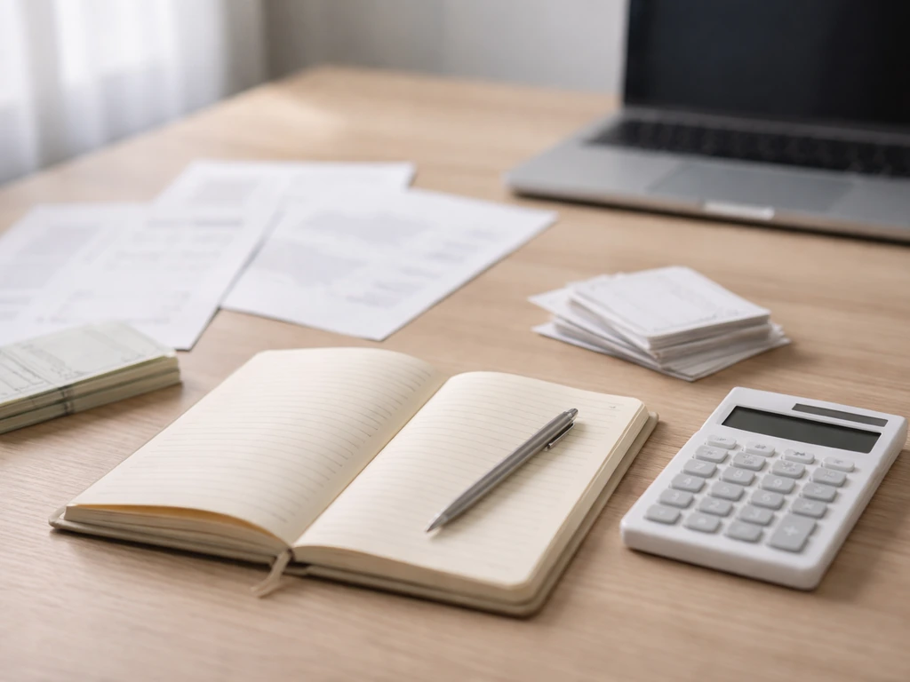 Minimal finance desk scene with calculator and blank papers symbolizing net worth estimation from private sale.