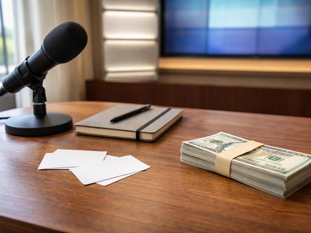 Minimal studio desk scene symbolizing comparing net worth ranges for working TV actors and directors