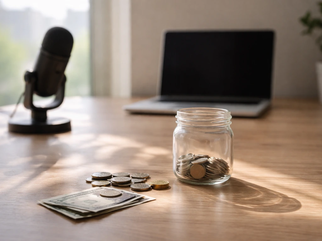 Minimal office scene with soft money-themed ambiance suggesting uncertainty, no people or numbers.