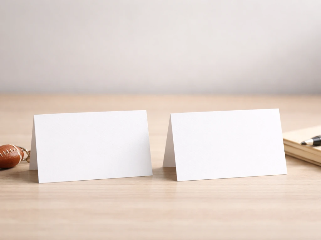 Minimal side-by-side desk scene with two anonymous name-tag cards for Charles Grant disambiguation.