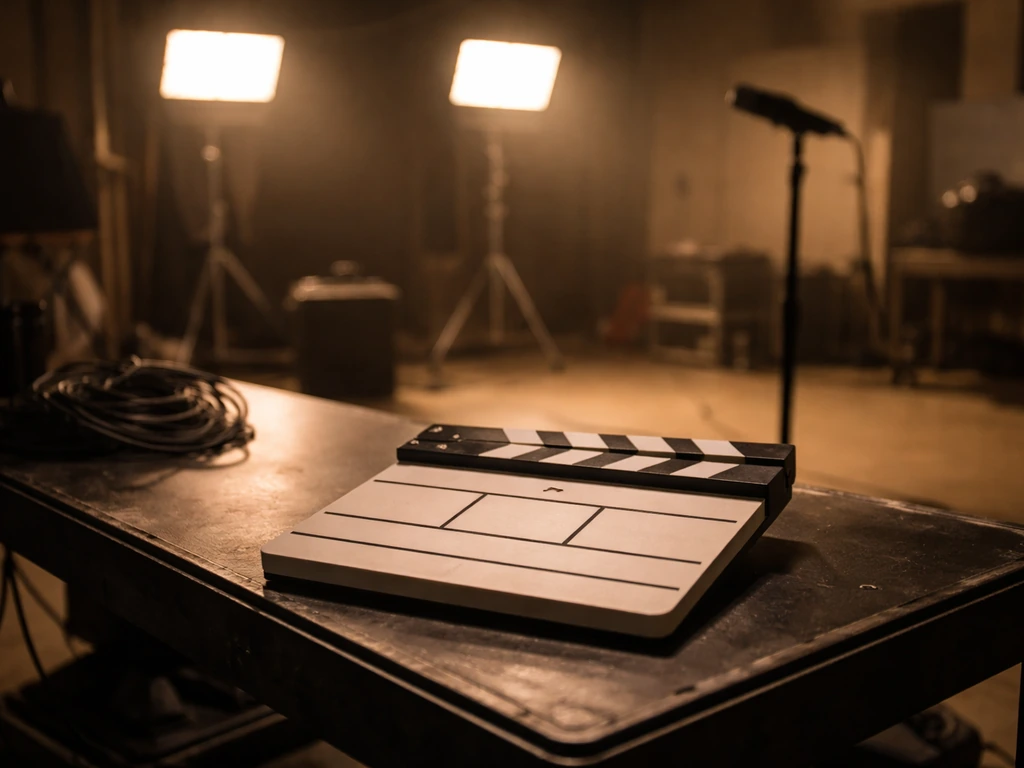 An anonymous actor-like film set with clapperboard and studio lights, suggesting Charles Lane actor context