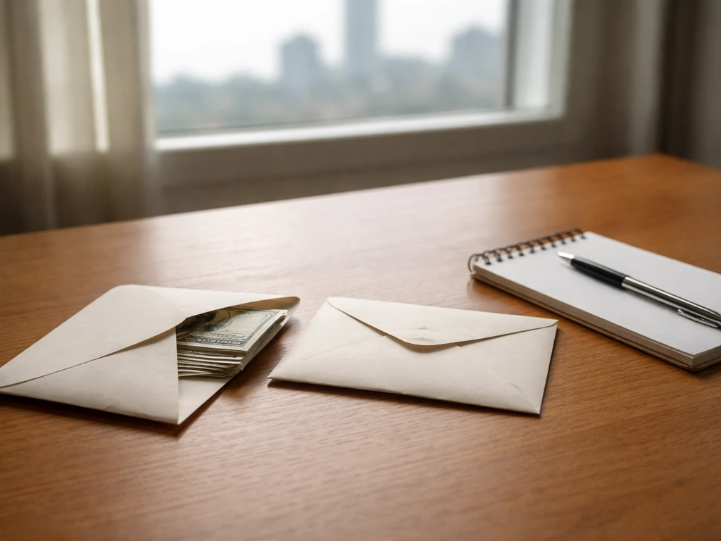An anonymous desk scene showing two envelopes with cash and a notepad, symbolizing sourced vs unsourced estimates.