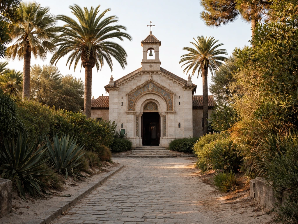 Vue réaliste de la chapelle Sainte-Marie-du-Cap au village de l’Herbe, près du Cap Ferret.
