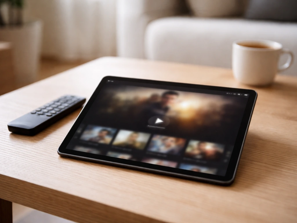 Tablette ouverte sur une interface de streaming pour évoquer où regarder légalement en France, sans texte lisible.