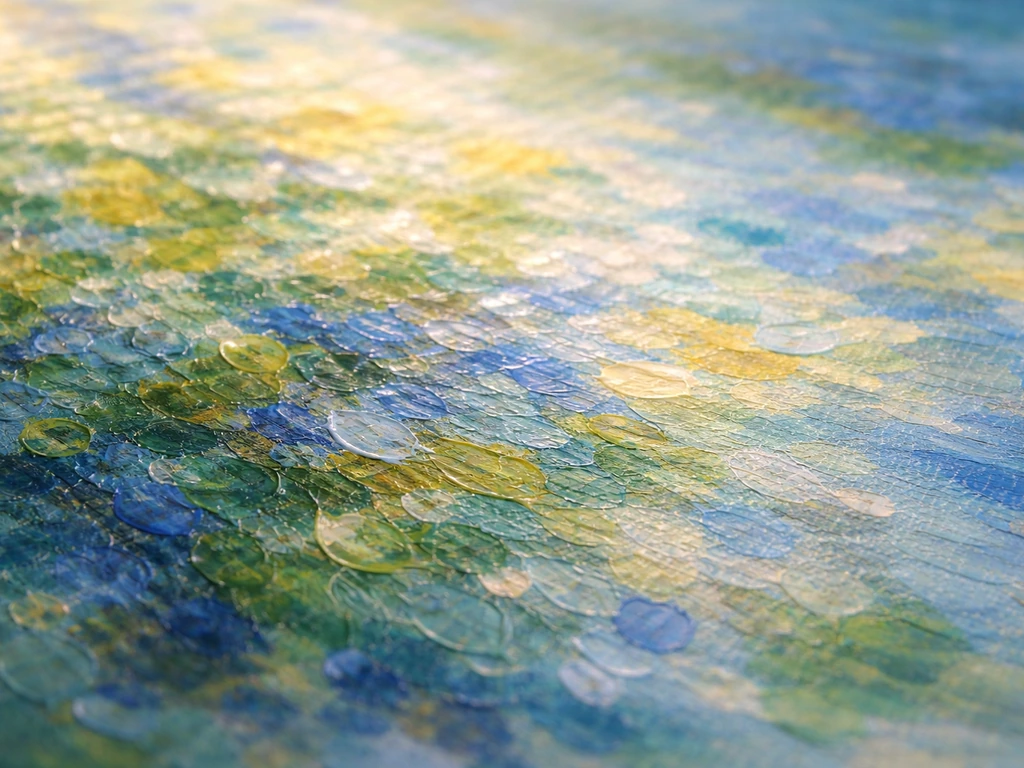 Gros plan d’une touche de peinture impressionniste, lumière de plein air et couleurs vibrantes sur la toile.