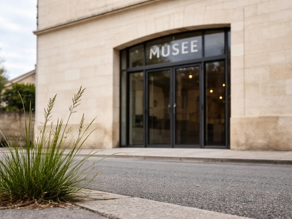 Façade d’un musée à Le Mans avec une petite plante en premier plan, ambiance urbaine calme
