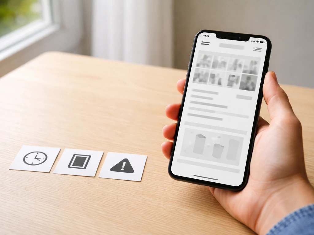 Main tenant un smartphone avec pictogrammes d’horaires, entrée et fermeture pour une vérification de dernière minute.