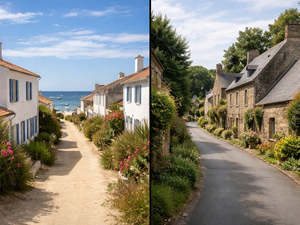 Image split entre deux villages côtiers et normands, repères visuels clairs pour les distinguer