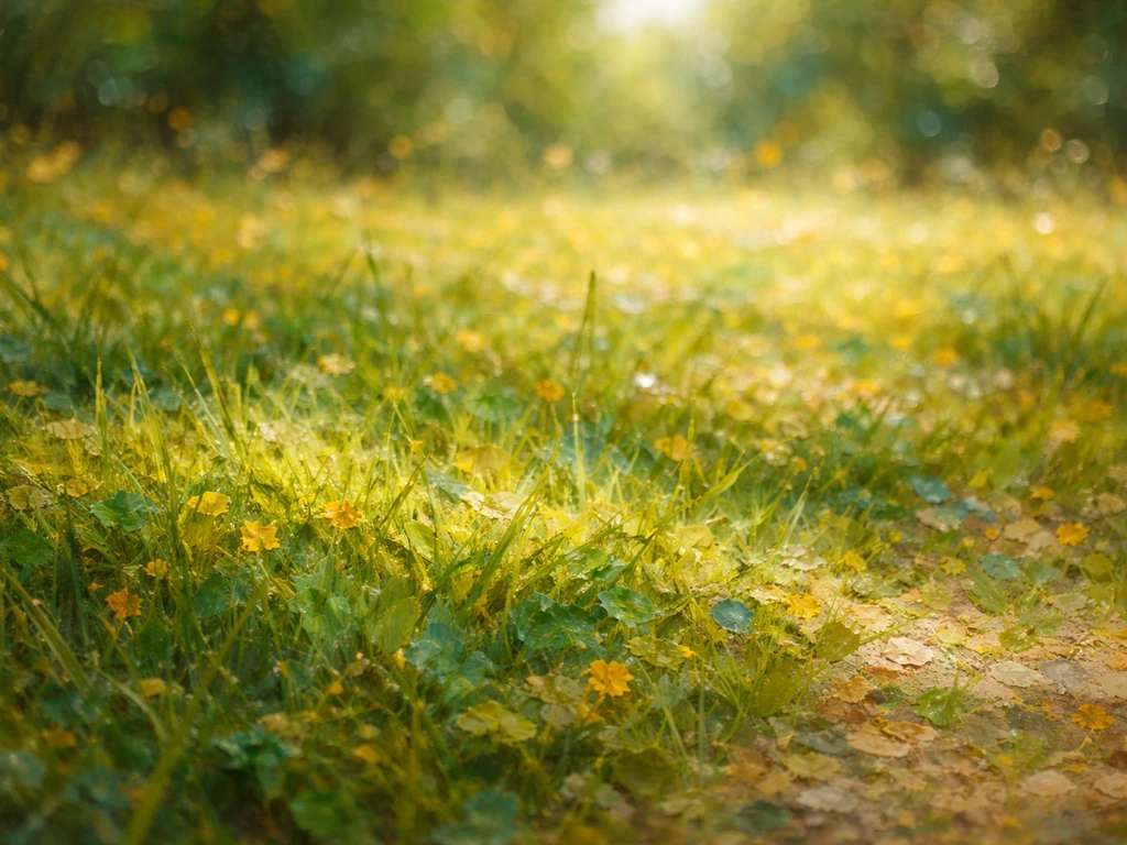 Détail photoréaliste d’une toile impressionniste montrant de l’herbe vibrante aux touches colorées et fragmentées.