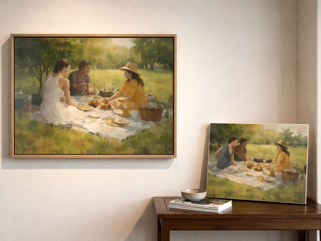 Deux cadres de tableaux sur un mur muséal, évoquant les différences de versions autour de 1863.