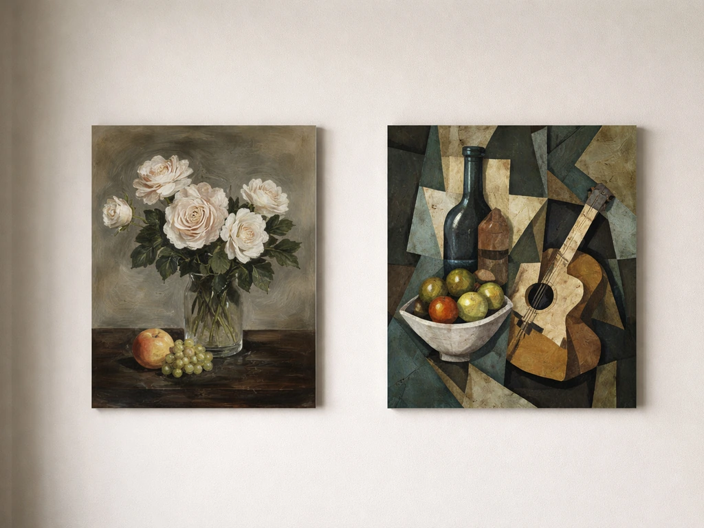 Deux reproductions d’œuvres au mur, styles Manet et cubiste, illustrant une confusion entre deux tableaux.