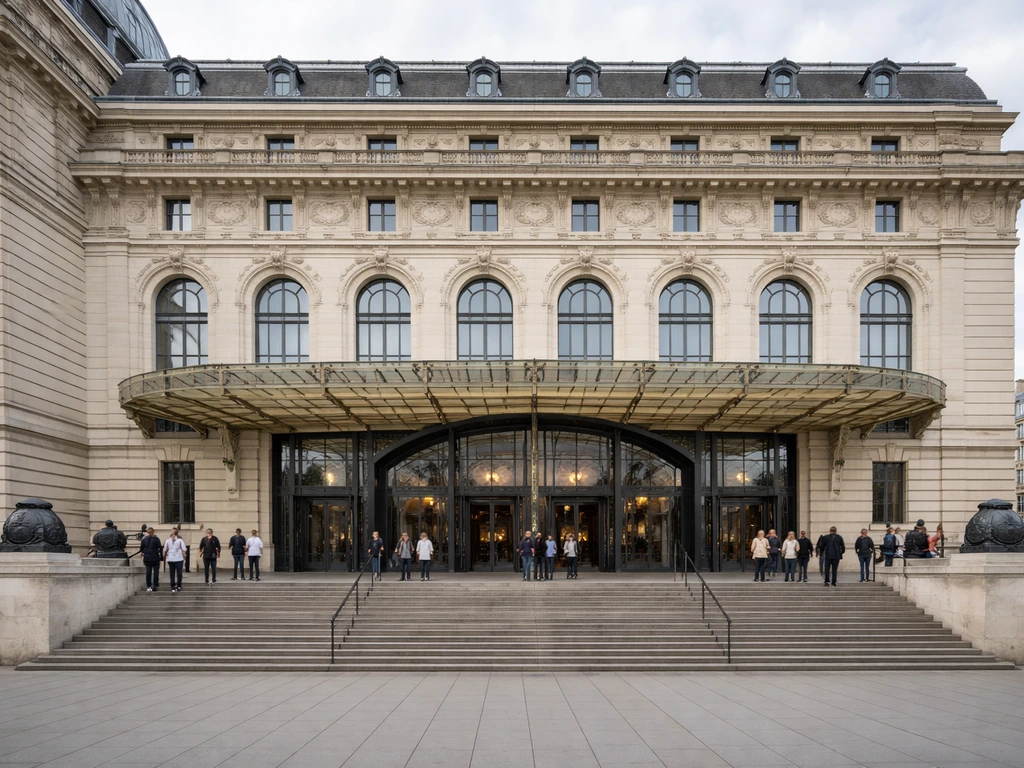 Entrée du Musée d’Orsay à Paris, vue architecturale calme, sans texte ni logos visibles.