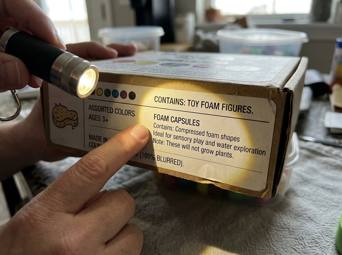 Hands checking a Magic Grow box label to identify which capsule kit version you have.