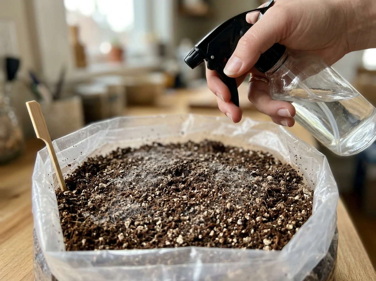 Mold on the surface of a magic grow bag medium with reduced watering response