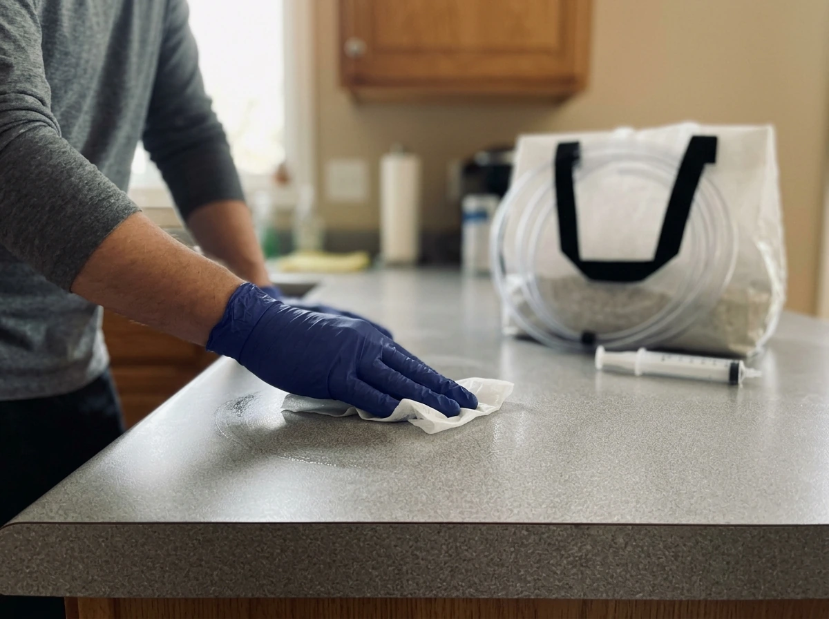 Work area setup: wipe-down of surface with 70% isopropyl alcohol before inoculation