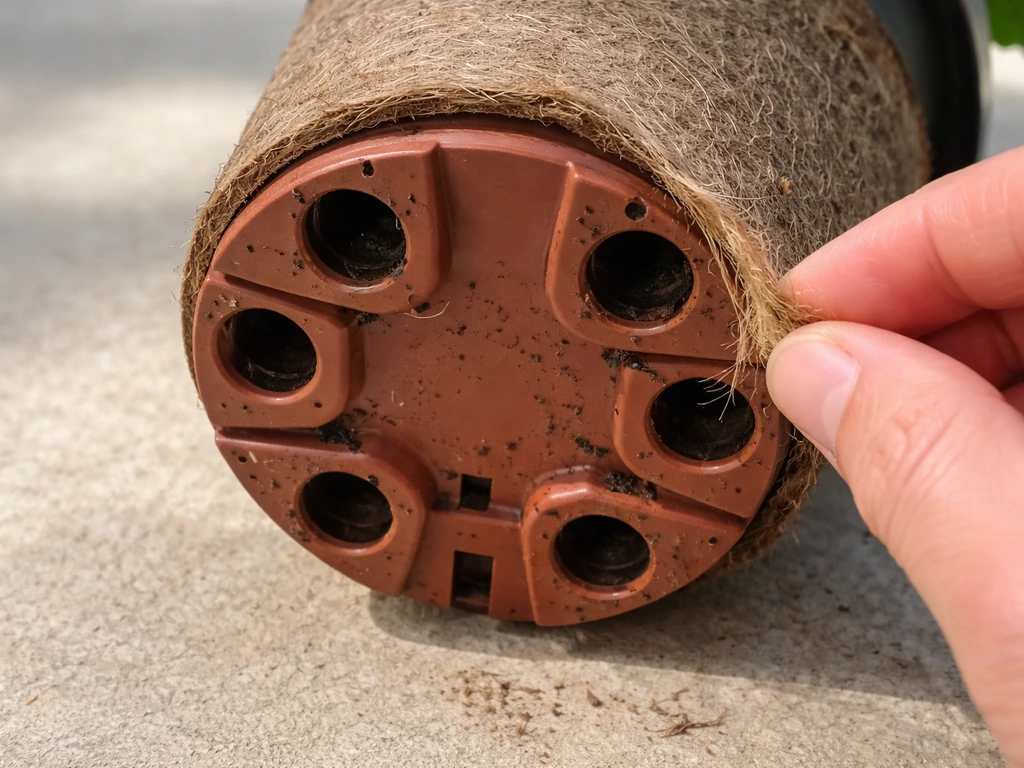 Close-up of a container’s underside showing clear drainage holes with packaging mat removed.