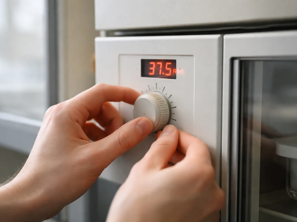 Person adjusting a thermostat knob on an incubator control panel beside a chamber temperature display