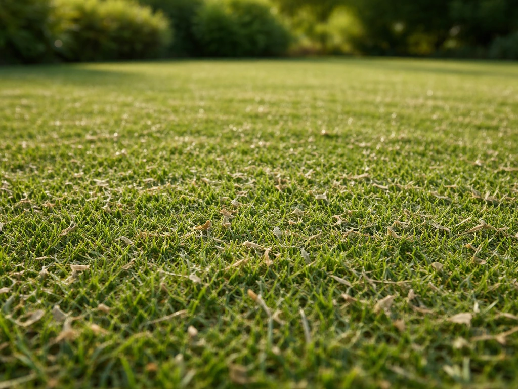 Net gemaaid gazon met zichtbaar fijn mulchmaaisel dat op de grassprieten blijft liggen.
