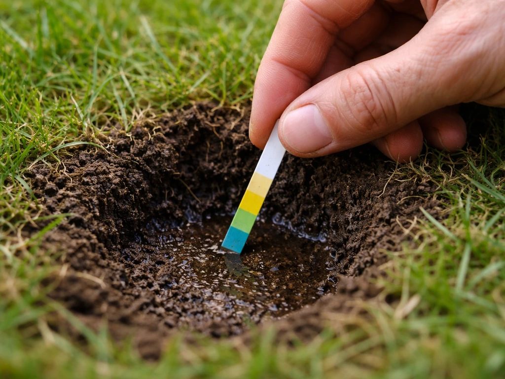 Close-up van een pH-test op een gazonbodem, met aandacht voor bodem-pH en verzorging