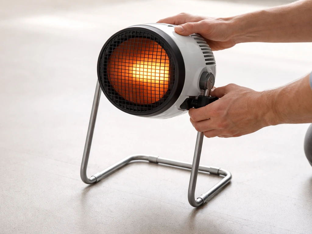 Hands attaching a heater head to its stand and placing it on a level surface