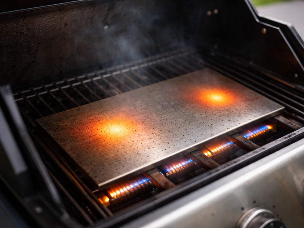 Close-up of a grill’s radiant heating area with warm glow, showing heat distribution concept.