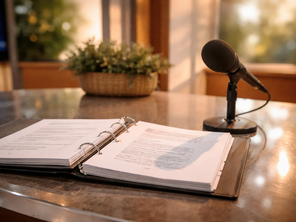 TV studio desk with a microphone and open script, symbolizing entertainment and hosting income
