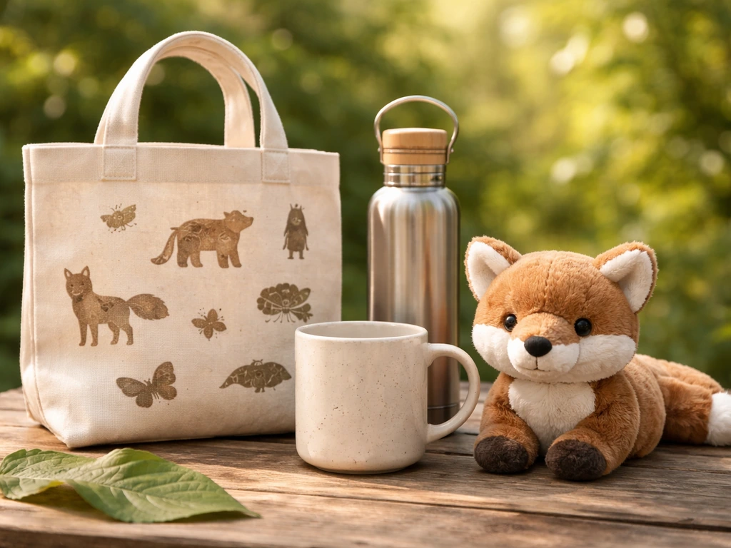Wildlife-eco items on a small outdoor table, suggesting brand partnerships and endorsements.