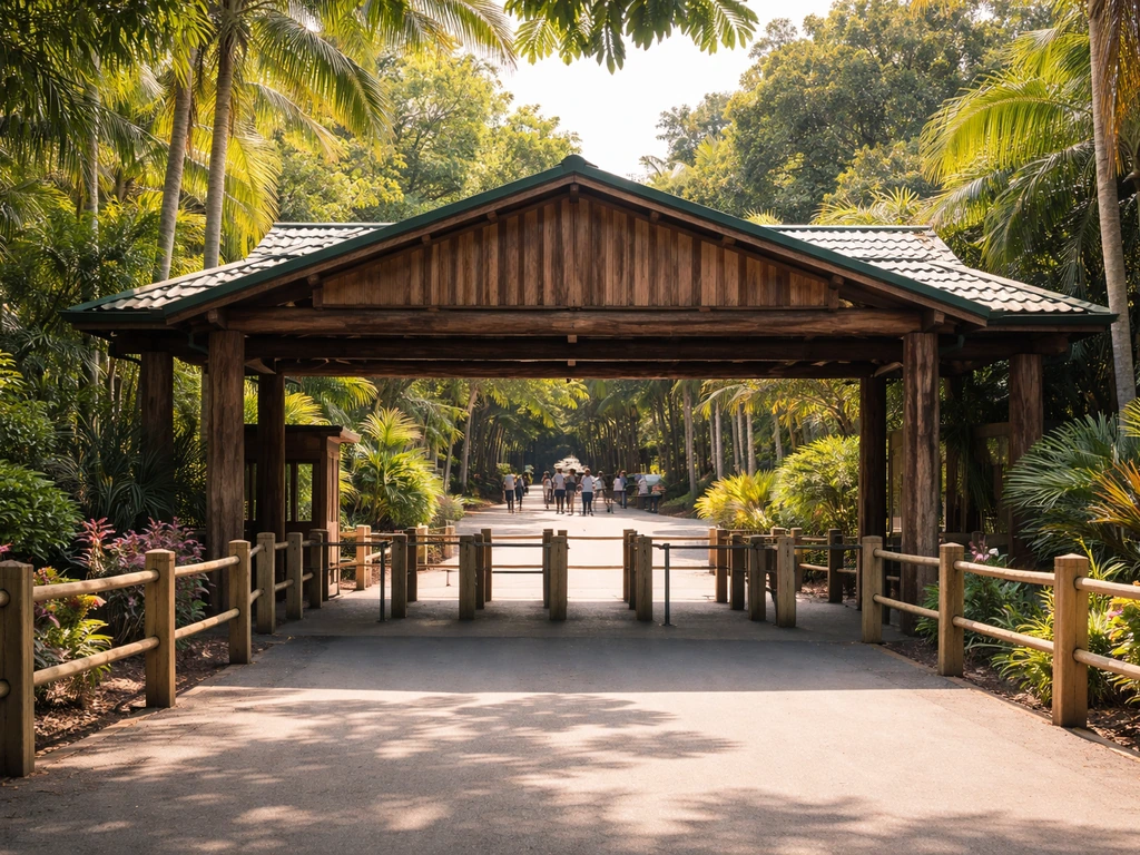 Australia Zoo visitor area at Queensland entrance, showing private zoo setting tied to wealth estimates.