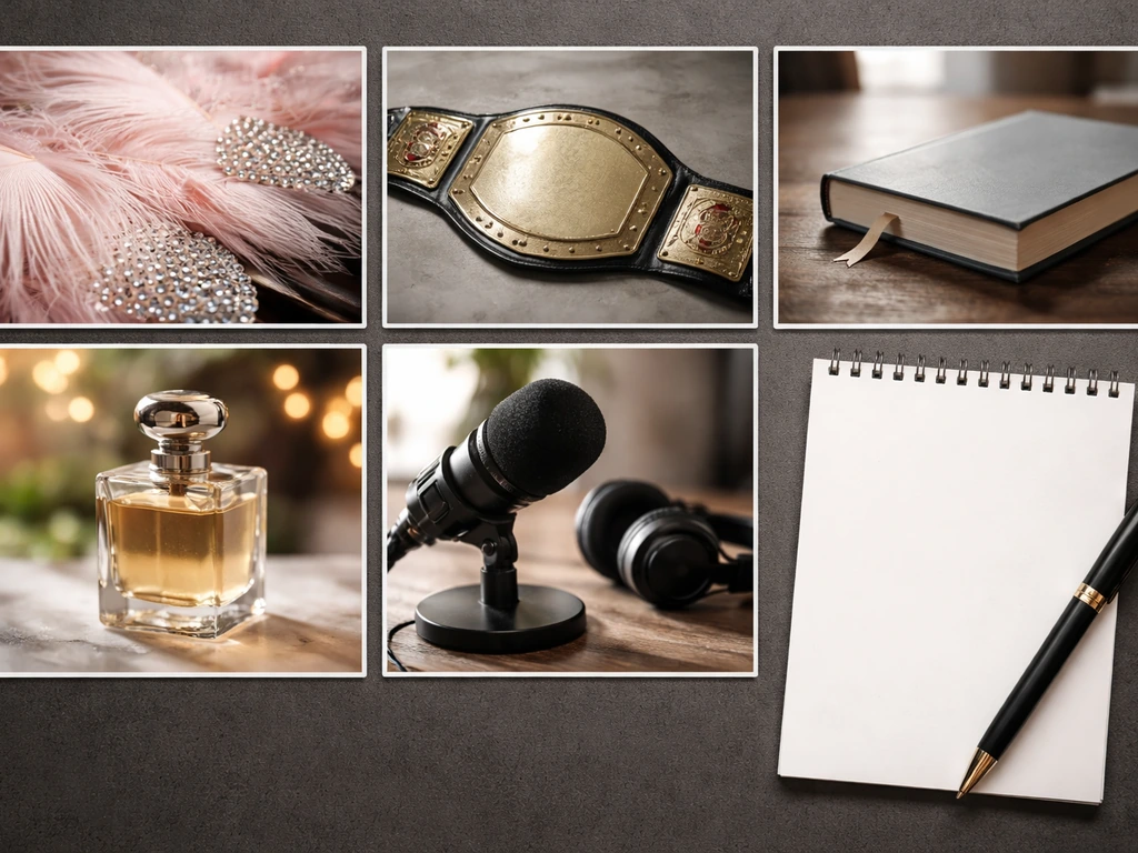 Five industry cue objects arranged side-by-side on a desk to suggest checking identities before net worth talk.