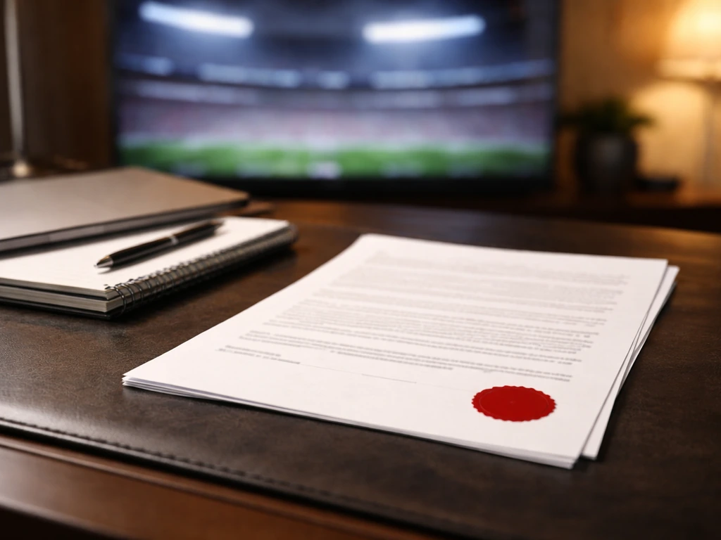 Desk with a contract document and laptop, symbolizing an NFL contract review callout.
