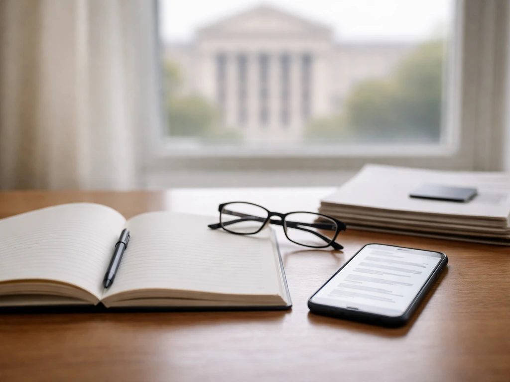 Minimal desk scene with notebook and smartphone for independent verification research.